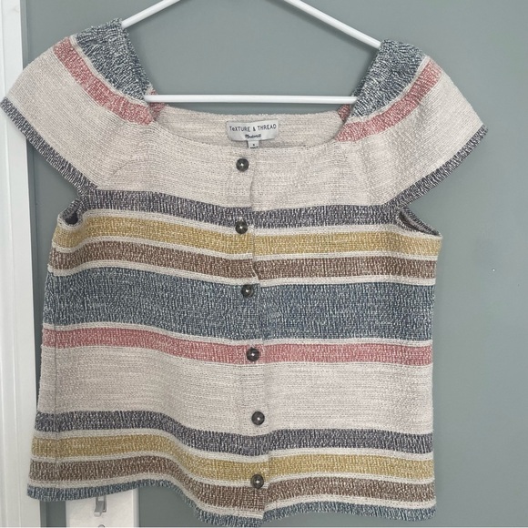Madewell 100% Cotton Stripe Button Front Square Neck Top - Picture 2 of 9